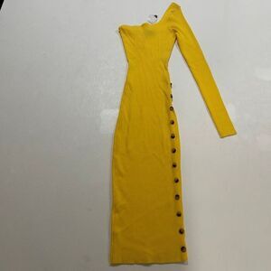 NWT AKIRA Yellow Ribbed Button Side Maxi Dress Size Small NWT Long Sleeve Bodyco